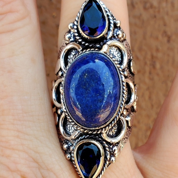 New Lapis Lazuli & Blue Topaz 925 Silver Statement Ring. - Picture 10 of 15